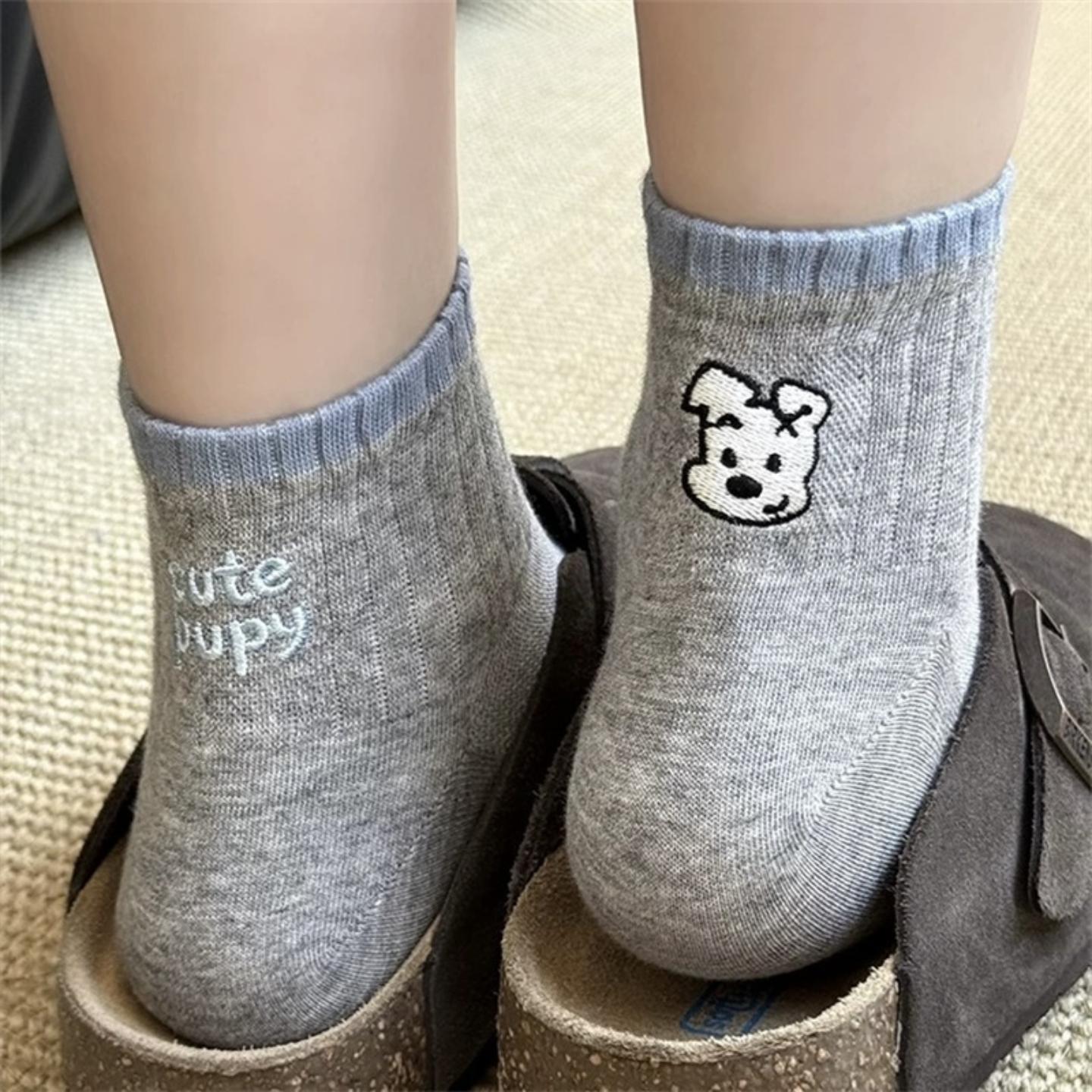 韩版小狗字母后跟AB款短袜女