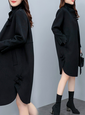 双面呢羊绒毛呢大衣女2023冬季新款时尚气质黑色立领羊毛呢子外套