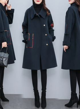 藏青色双面羊绒毛呢外套女2023年秋冬季新款高级感中长款呢子大衣