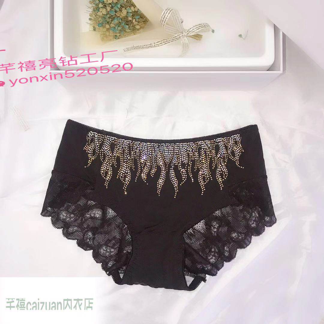 烫亮钻内裤女无痕蕾丝中腰性感纯棉裆少女日系夏季薄款透气三角裤