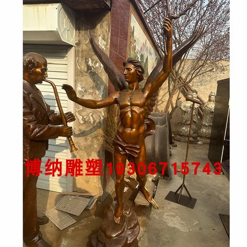 铸铜希腊神话天使人物雕塑定制长翅膀的亚当凯尔特凯撒角神丘比特