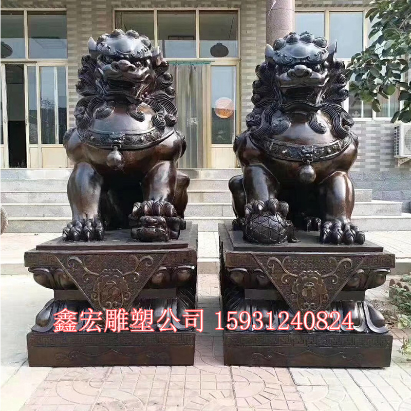 大型纯铜故宫狮雕塑定制北京宫门狮一对银行汇丰爬狮看门狮中华狮
