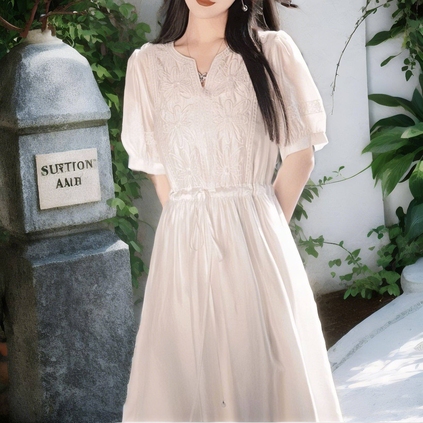 白色连衣裙女夏季法式高级御姐轻熟小香风惊艳绝美仙气质长裙