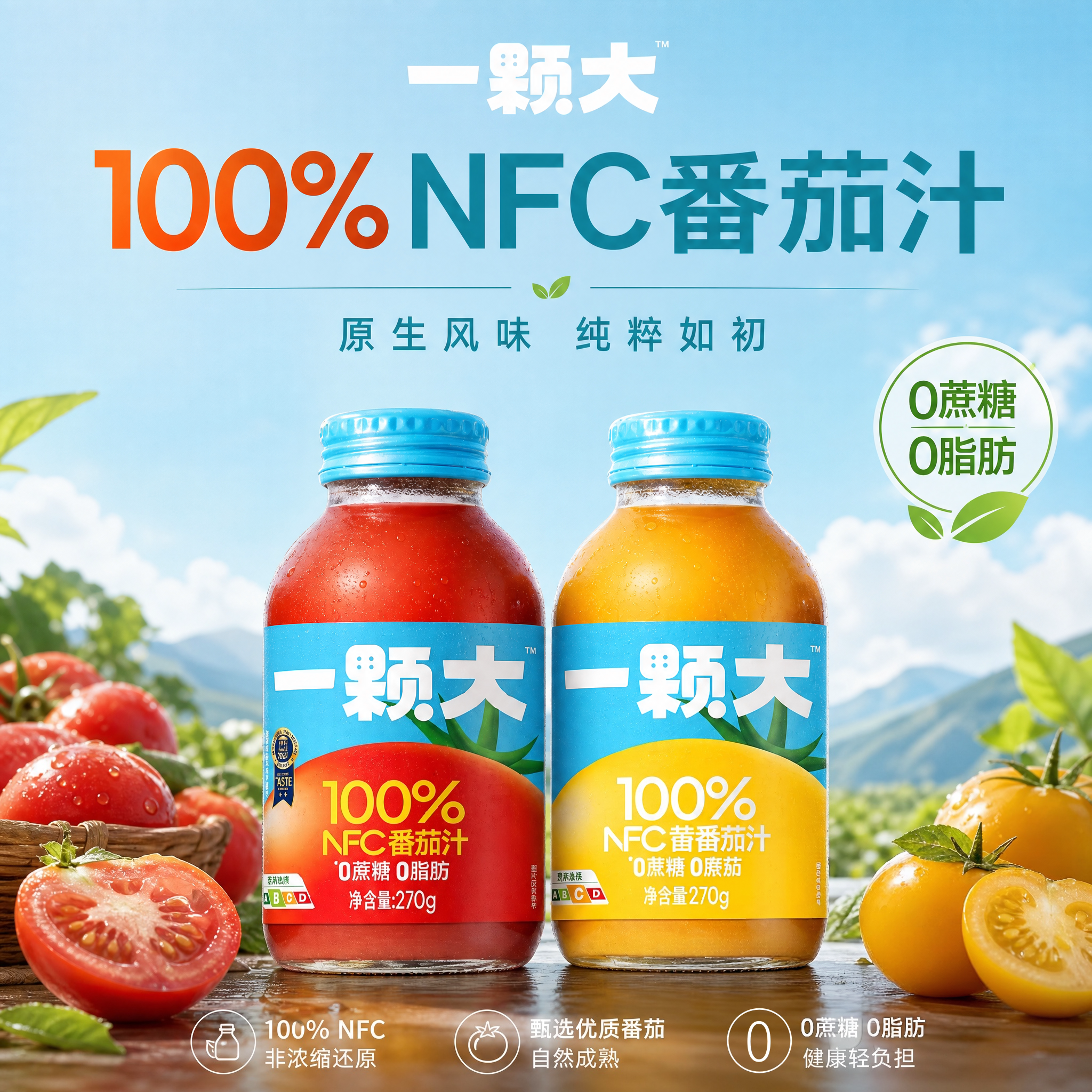 一颗大100%nfc番茄汁270g不加蔗糖果汁黄番茄汁饮料纯西红柿原浆图片