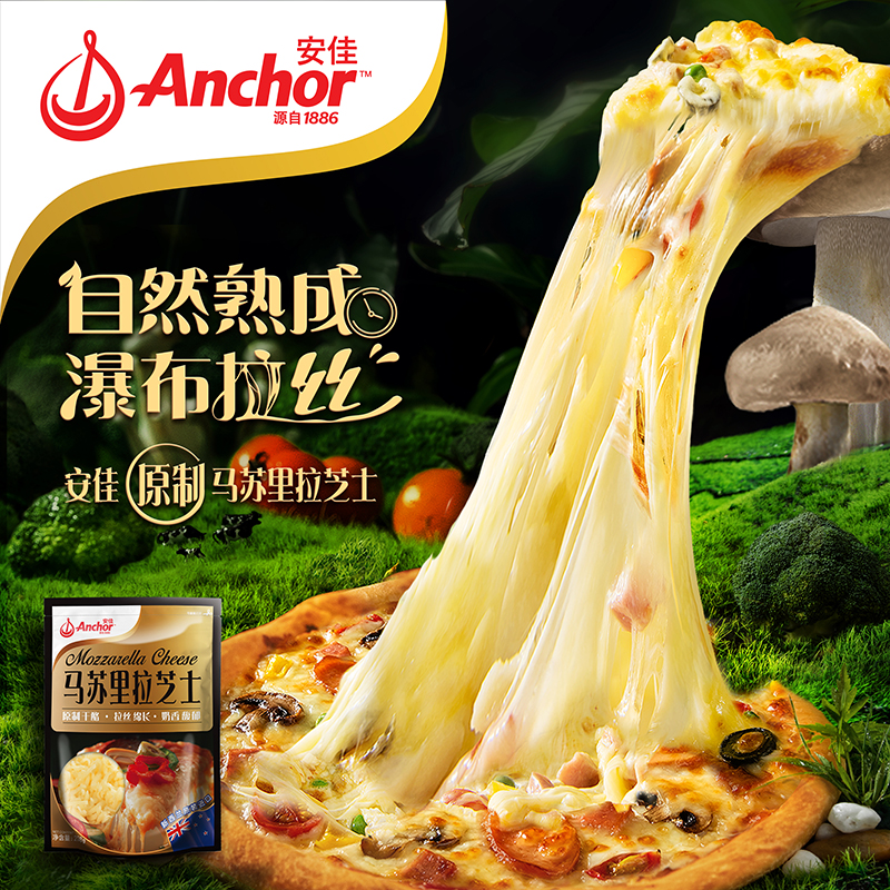 安佳黄油原制芝士碎208g*2拉丝家用马苏里拉奶酪碎条片块披萨专用