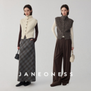 背心 开衫 JANEONESS 100羊毛多色高领粗纺单排扣翻领坎肩针织无袖