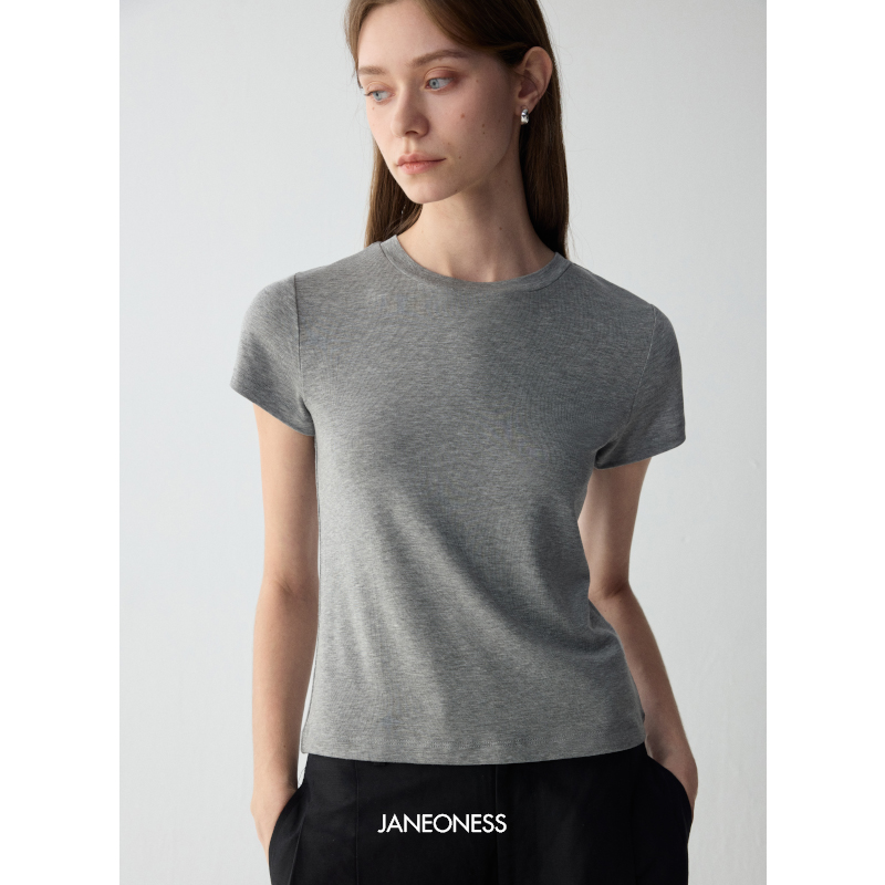 JANEONESS Bi入/极简天丝凉感经典三色修身显瘦时髦正肩T恤上衣