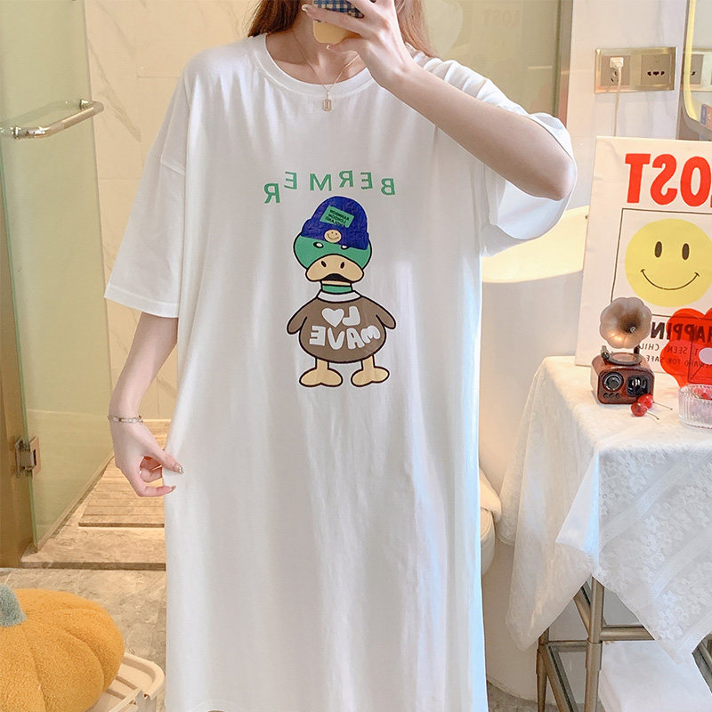 韩系简约夏季新款长款过膝森系连衣裙女大码宽松休闲懒人睡裙潮流