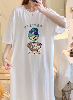 韩系简约夏季新款长款过膝森系连衣裙女大码宽松休闲懒人睡裙潮流