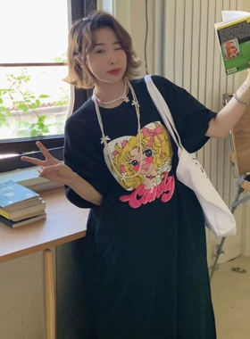 韩系休闲韩版森系连衣裙夏季大码宽松简约懒人裙长款过膝睡裙