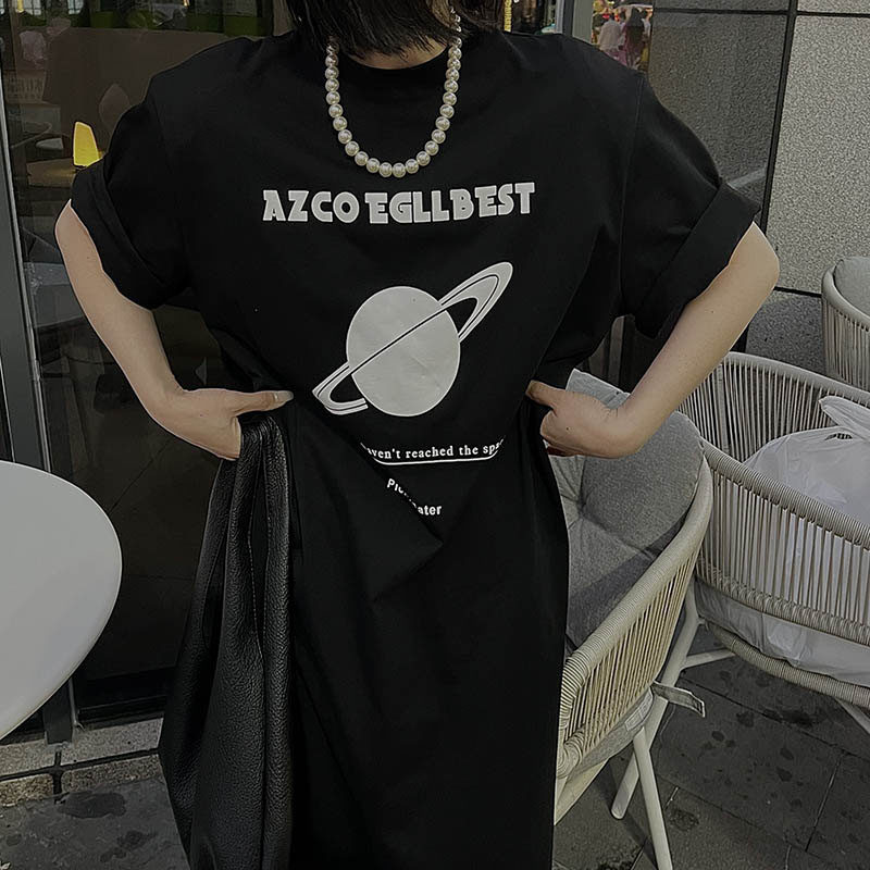 2023夏季新款孕妇装休闲时尚字母印花宽松大码孕妇短袖T恤裙潮妈