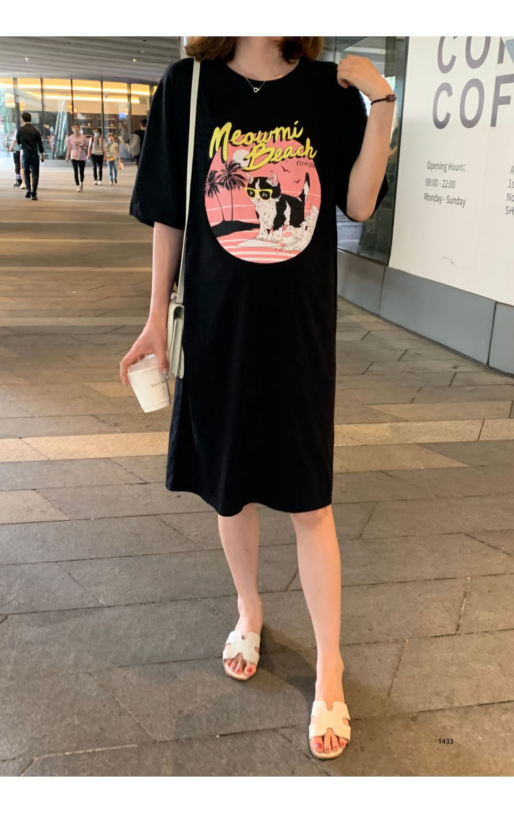 夏季孕妇裙韩版卡通印可爱减龄T恤裙宽松大码洋气时尚潮妈连衣裙