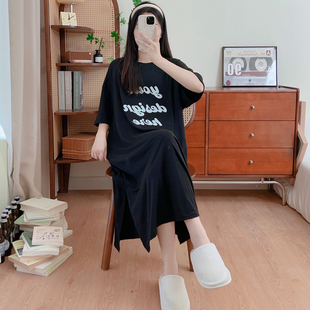 松弛感简约风圆领T恤裙大码女装H型剪裁遮肉显瘦酷女孩夏日穿搭裙