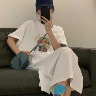 2023韩版慵懒风大码连衣裙女胖妹妹夏季宽松中长款卫衣裙过膝长裙