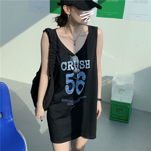 中长款背心女外穿韩版纯棉宽松bf风篮球服夏无袖上衣性感休闲睡裙