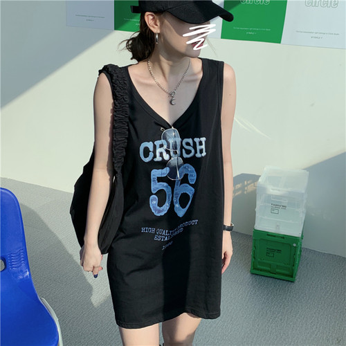 中长款背心女外穿韩版纯棉宽松bf风篮球服夏无袖上衣性感休闲睡裙