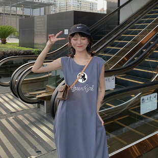 港风ins超火无袖睡裙女2025夏韩版宽松原宿bf学生长款过膝家居服