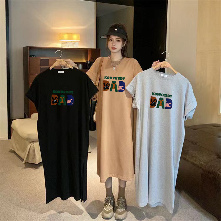 中长款睡裙夏2023新款韩版洋气初恋宽松显瘦短袖套头胖妹妹连衣裙