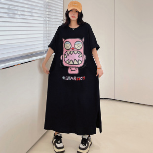 卡通动漫长款短袖T恤女夏季睡衣宽松韩版学生过膝睡裙孕妇家居服