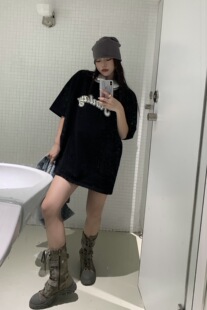 胖mm大码丅恤裙短袖女学生夏季新款高街美式光感慵懒风小众设计