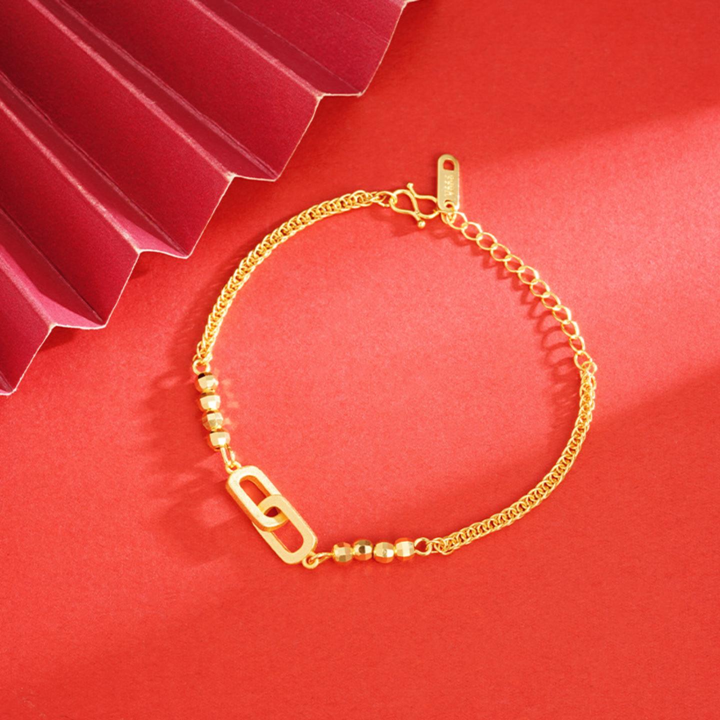 沙金双环手链女款时尚简约气质轻奢手饰久不掉色饰品义乌配饰