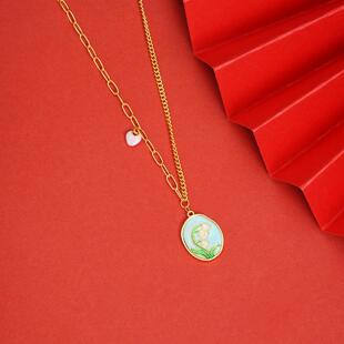 越南沙金项链国潮滴油花牌铃兰花锁骨链女简约设计感饰品货源