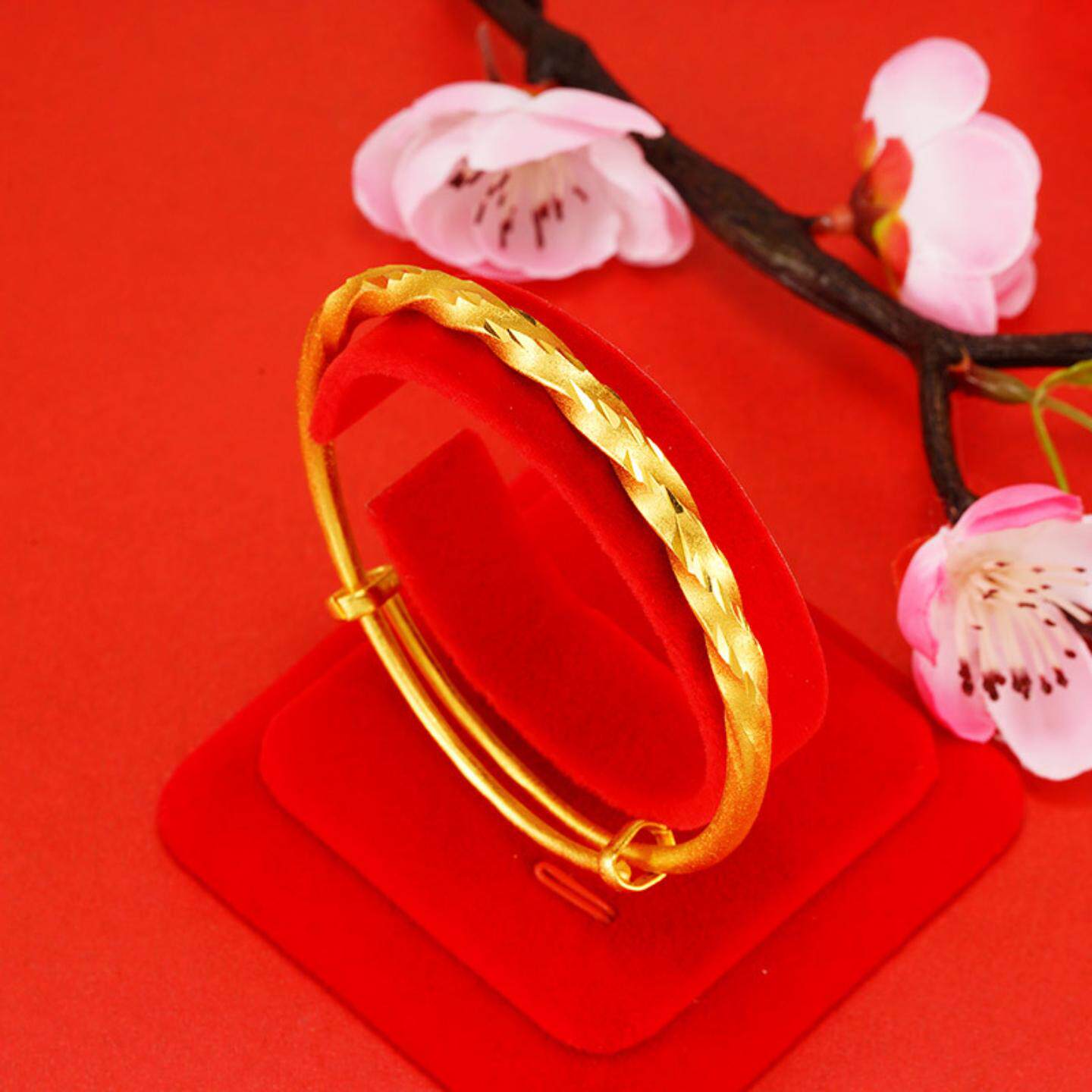 精致仿24k黄金麻花流星雨手环婚庆饰品 民族风沙金圆肚推拉手镯