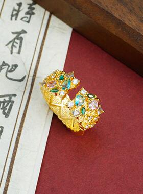 越南沙金镶钻繁星开口戒指