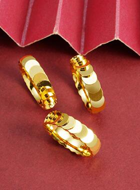 越南沙金鱼鳞圆盘情侣戒指