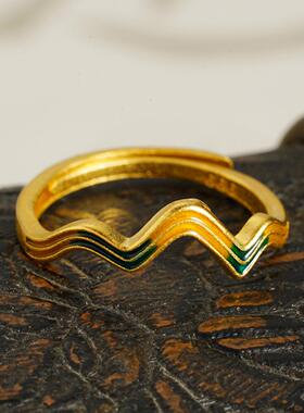 越南沙金珐琅千里江山叠戴戒指