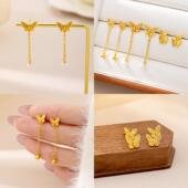 爆款 简约风蝴蝶耳钉潮流越南沙金流苏镶仿珍珠耳坠气质铜镀金饰品