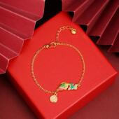 新品 越南沙金手链国潮圆牌吉字烧蓝锦鲤手串女百搭高级感饰品