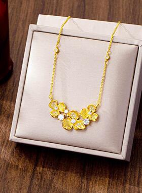 国潮花团锦簇沙金镶钻锁骨链