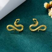 新款 越南沙金耳钉潮流镶钻蛇形耳饰女设计感久不掉色仿金饰品