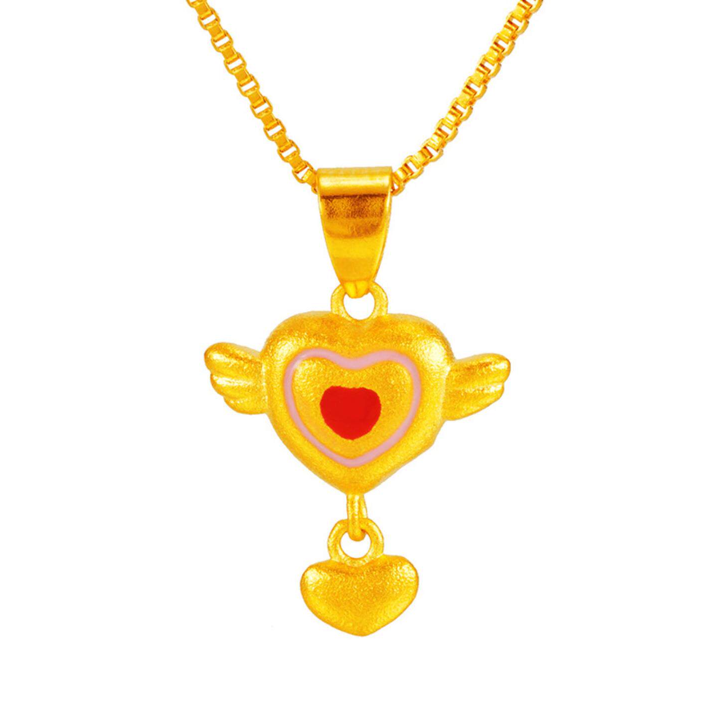 越南沙金仿3D硬金天使吊坠女 铜镀24k黄金爱心项链坠子 新品