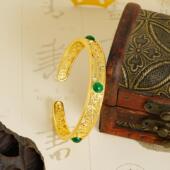 越南沙金古法镂空镂空开口手镯微镶仿钻镀金久不掉色国潮复古饰品