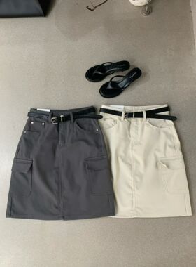韩国AP夏季百搭休闲包臀短裙高腰卡其色A字裙工装休闲半身裙6562