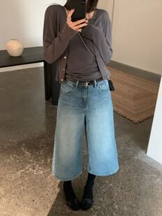 韩国AP时尚高级感宽松显瘦八分阔腿裤女直筒裤高腰啤酒七分裤6179