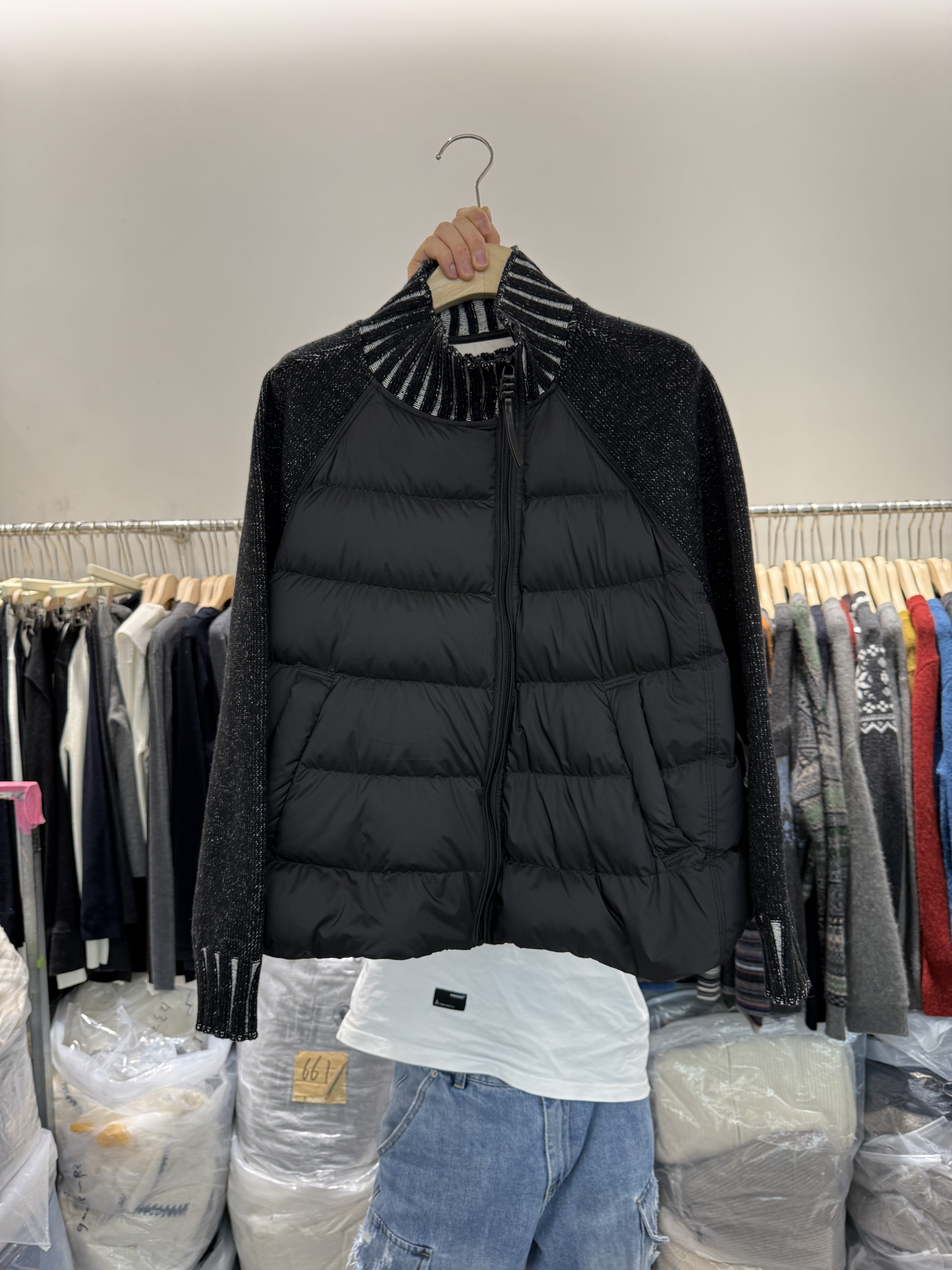 针织拼接立领拉链90白鹅绒羽绒服