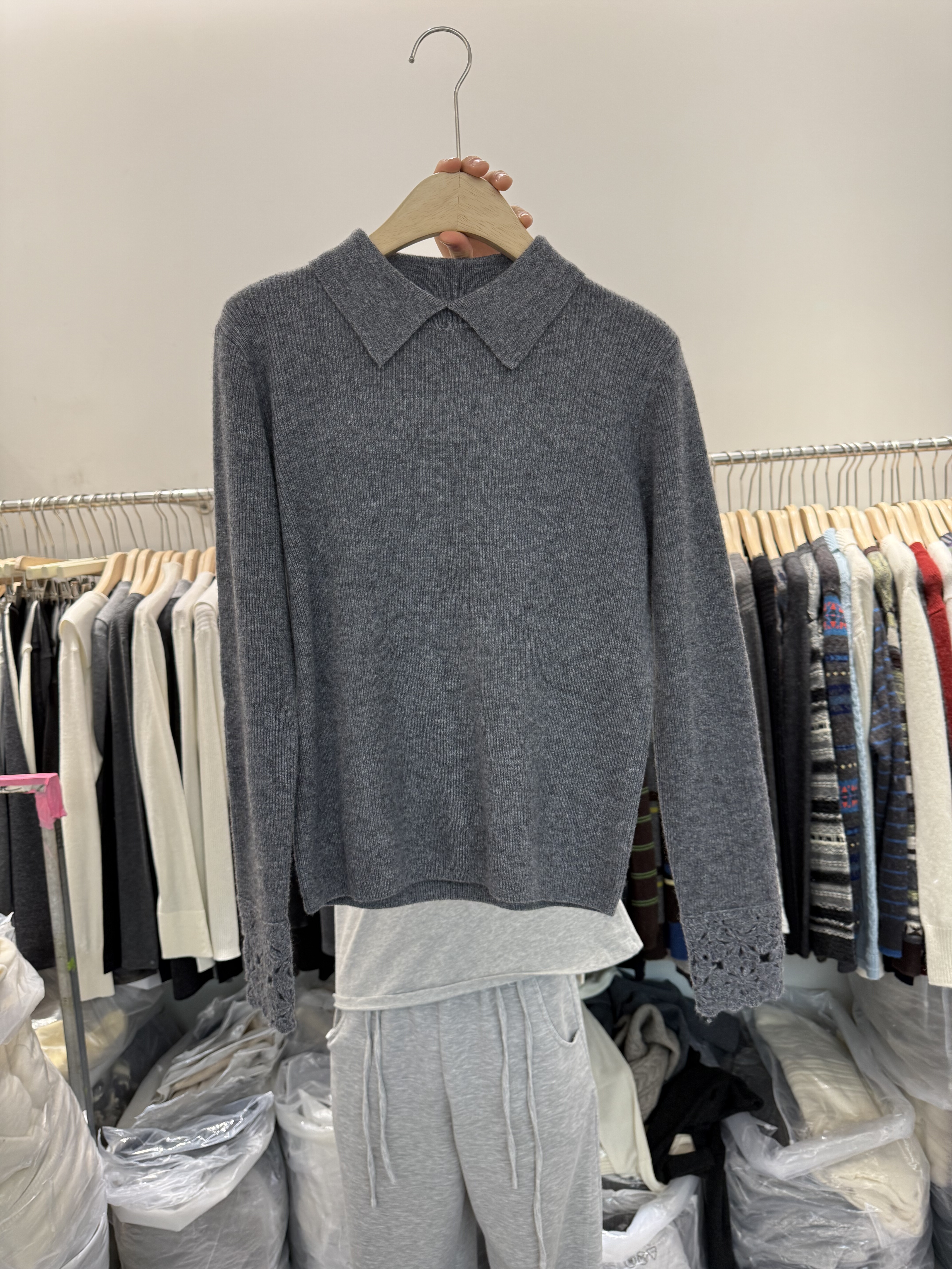 袖口钩花针织衫打底衫毛衣上衣女