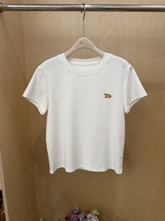 韩系简约可爱卡通彩色小狗刺绣圆领短袖 上衣T恤宽松显瘦百搭打底