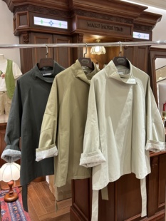 韩国WEKNOW时尚 宽松显瘦风衣外套女 高品质斜门襟一粒扣系带中长款