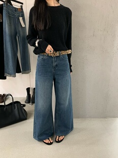 6130 女百搭垂感牛仔长裤 韩国AP时尚 高级感宽松显瘦高腰直筒阔腿裤