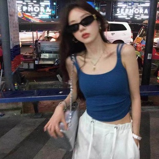 百搭白色上衣 小背心吊带女修身 张贝贝同款 弹力设计感胸垫一体短款