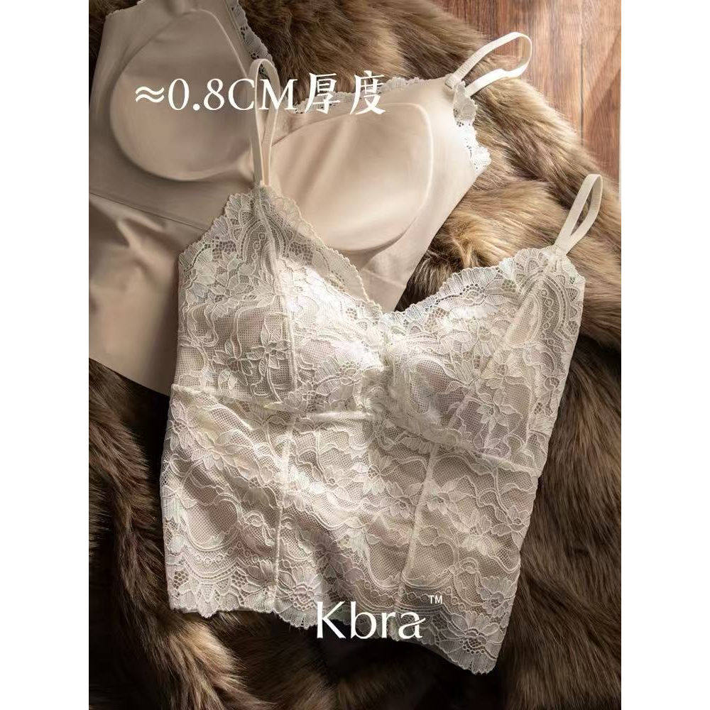 Kbra法式蕾丝鱼骨吊带背心女夏季带胸垫修身内搭外穿打底白色上衣