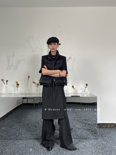 修饰腿型半身裙两件套 设计感真两件加厚高腰拖地裤 moment冬季 韩版