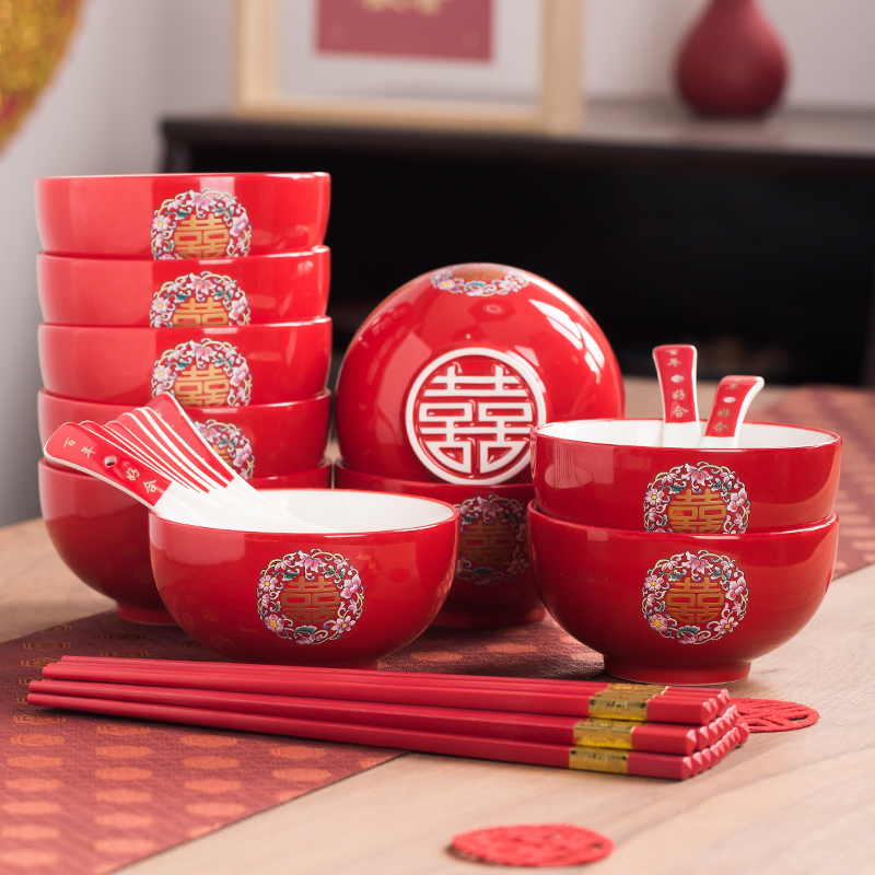 红色筷勺陪嫁中式风婚礼餐具套装