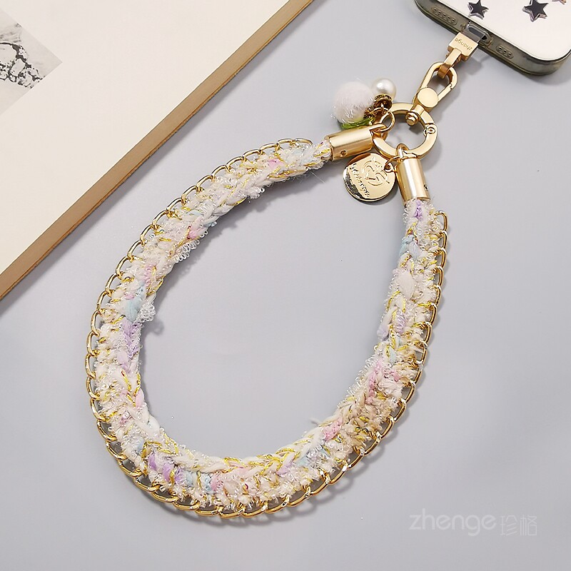 原创高级感手机挂绳短款个性精致毛线编织锁链挂件户外相机壳结实