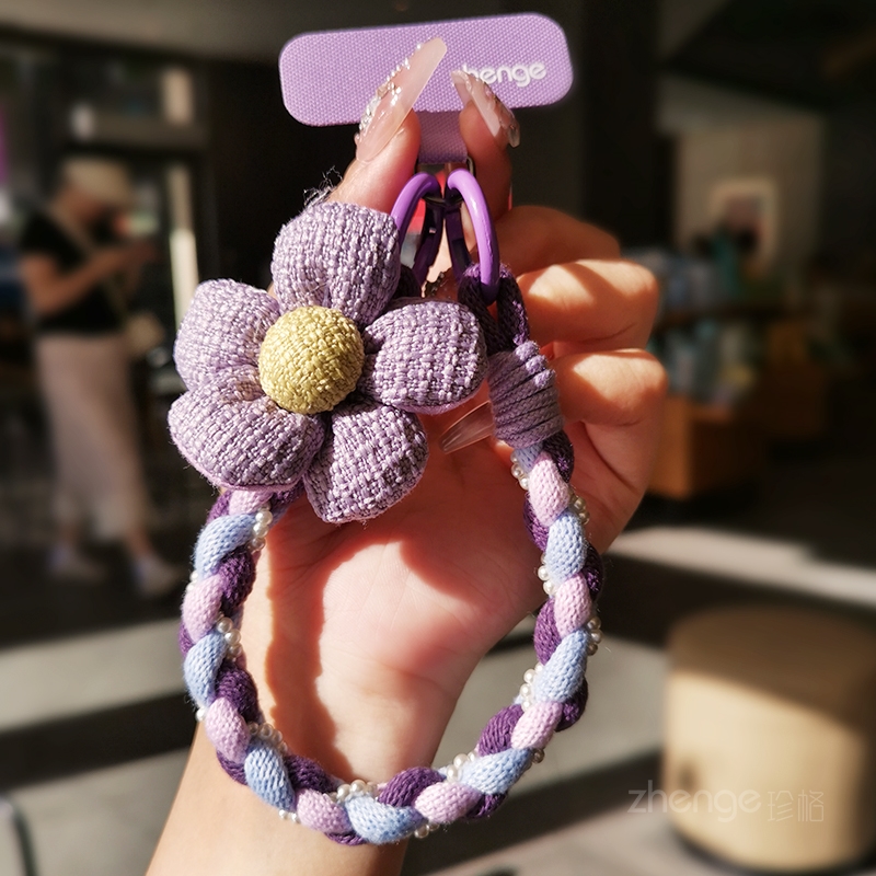 手机挂绳短款高端珍珠编织腕带