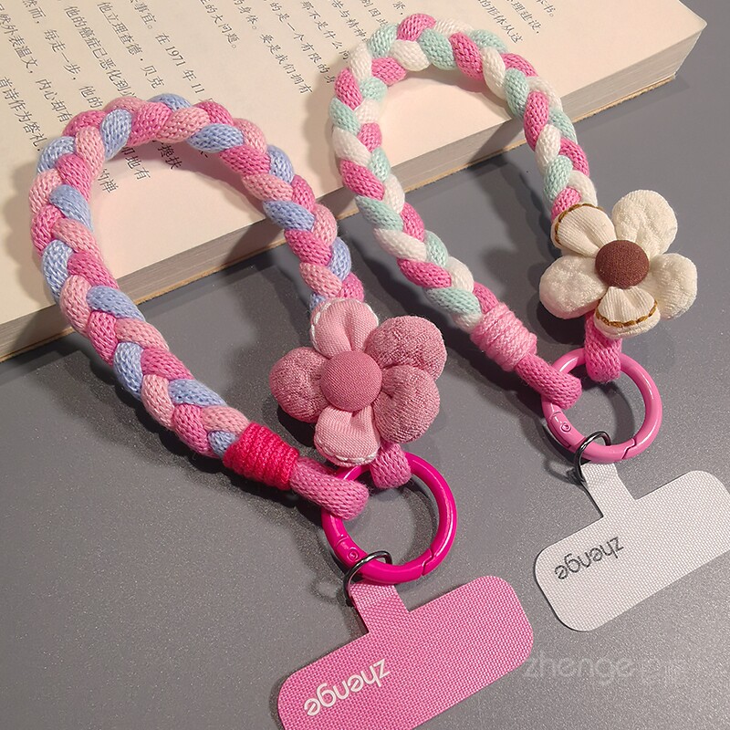 手机挂绳短款手腕带子时尚编织棉绳花朵饰品户外旅游手提链壳结实